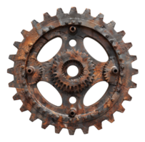 Rusty industrial gear with aged metallic texture on transparent background - stock .. png