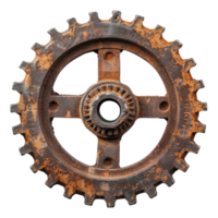 Rusty industrial gear with aged metallic texture on transparent background - stock .. png