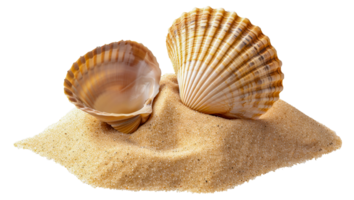 Two shells on a sandy beach - stock .. png