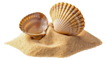 deux coquilles sur une sablonneux plage - Stock .. png