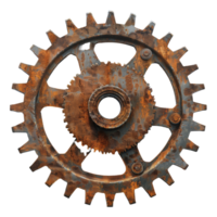 Rusty industrial gear with aged metallic texture on transparent background - stock .. png