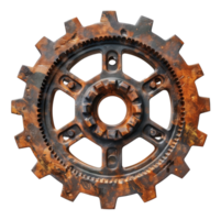 Rusty industrial gear with aged metallic texture on transparent background - stock .. png