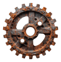 Rusty industrial gear with aged metallic texture on transparent background - stock .. png