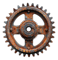 Rusty industrial gear with aged metallic texture on transparent background - stock .. png