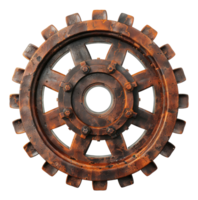 Rusty industrial gear with aged metallic texture on transparent background - stock .. png