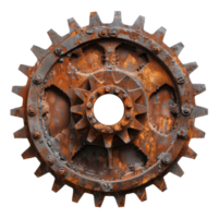 Rusty industrial gear with aged metallic texture on transparent background - stock .. png