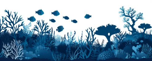 Silhouette of coral reef life against the ocean surface, cut out - stock .. png