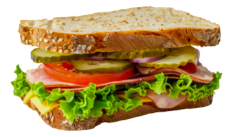 un' Sandwich con prosciutto, lattuga, pomodoro, e sottaceti - azione .. png