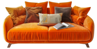 une canapé avec oreillers et une livre sur il - Stock .. png