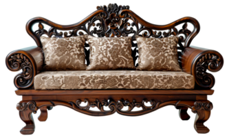 une marron canapé avec Trois oreillers et une floral modèle - Stock .. png