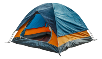 Blue and orange camping tent pitched outdoors, cut out - stock .. png