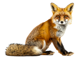 A fox is sitting on the ground with its tail curled up - stock .. png