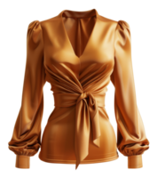 Silky shiny golden blouse with front knot design on transparent background - stock .. png