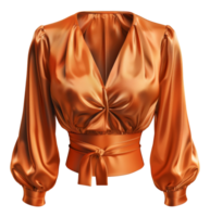 elegante satín naranja blusa con soplo mangas en transparente antecedentes - valores . png