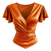 elegante cetim laranja blusa com sopro mangas em transparente fundo - estoque . png