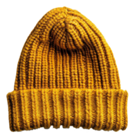 Golden yellow knitted winter hat on transparent background - stock .. png