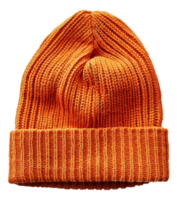 Golden yellow knitted winter hat on transparent background - stock .. png