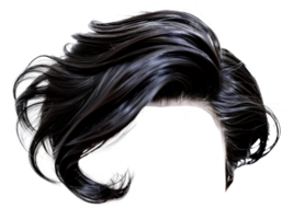 A close up of a black wig with a messy, unkempt look - stock .. png