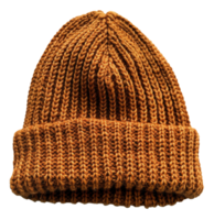 Golden yellow knitted winter hat on transparent background - stock .. png