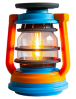 vivace guidato campeggio lanterna con un' colorato incandescenza, tagliare su - azione . png
