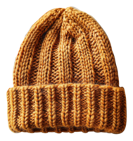 Golden yellow knitted winter hat on transparent background - stock .. png