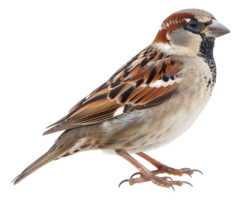 A brown and white bird with a black beak is standing - stock .. png