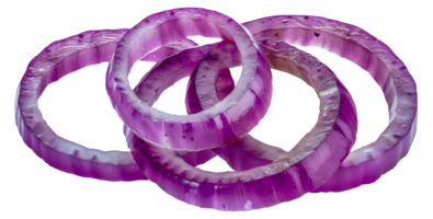 Four purple onion rings are piled on top of each other - stock .. png