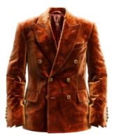 Burnt orange velvet double-breasted blazer with gold buttons on transparent background - stock . png