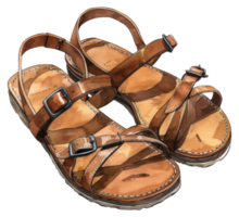 A pair of brown sandals with a strap that goes around the ankle - stock .. png
