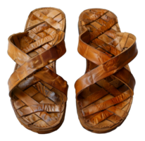 Two brown sandals with a woven design - stock .. png