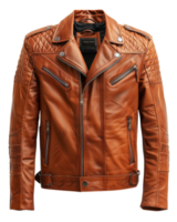 bräunen Leder Motorrad Jacke mit Reißverschluss Einzelheiten auf transparent Hintergrund - - Lager . png