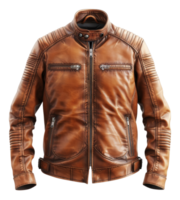 bronceado cuero motocicleta chaqueta con cremallera detalles en transparente antecedentes - valores . png