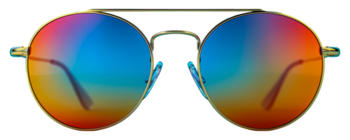 Classic aviator sunglasses with reflective multicolor lenses, cut out - stock .. png