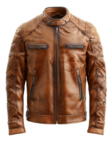 bräunen Leder Motorrad Jacke mit Reißverschluss Einzelheiten auf transparent Hintergrund - - Lager . png