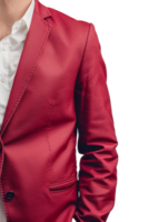 une homme dans une rouge costume est permanent dans de face - Stock .. png