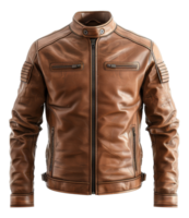 bronceado cuero motocicleta chaqueta con cremallera detalles en transparente antecedentes - valores . png