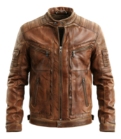 bronzer cuir moto veste avec fermeture éclair détails sur transparent Contexte - Stock . png