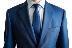 A man in a blue suit and white shirt is wearing a blue tie - stock .. png