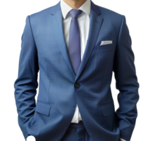 A man in a blue suit and white shirt is wearing a blue tie - stock .. png