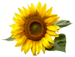 A yellow sunflower with a green leaf - stock .. png