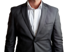 A man in a suit and white shirt is wearing a black jacket - stock .. png