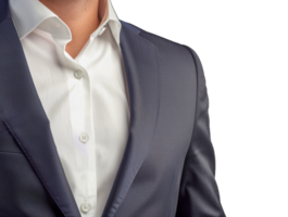 A man in a suit and white shirt is wearing a blue jacket - stock .. png