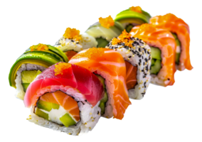 une coloré Sushi rouleau avec avocat, saumon, et concombre - Stock .. png