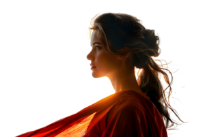 Woman in contemplative profile with glowing hair, cut out - stock .. png