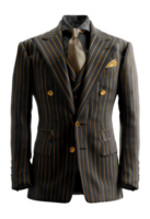 Black pinstripe suit jacket with peak lapel for business on transparent background - stock . png