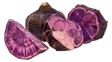 A purple vegetable is cut into slices - stock .. png