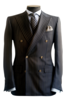 Black pinstripe suit jacket with peak lapel for business on transparent background - stock . png