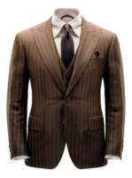 Brown pinstripe suit jacket with peak lapel for business on transparent background - stock . png