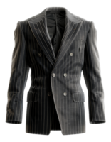 Black pinstripe suit jacket with peak lapel for business on transparent background - stock . png