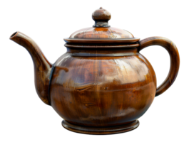 A brown tea kettle with a lid sits - stock .. png